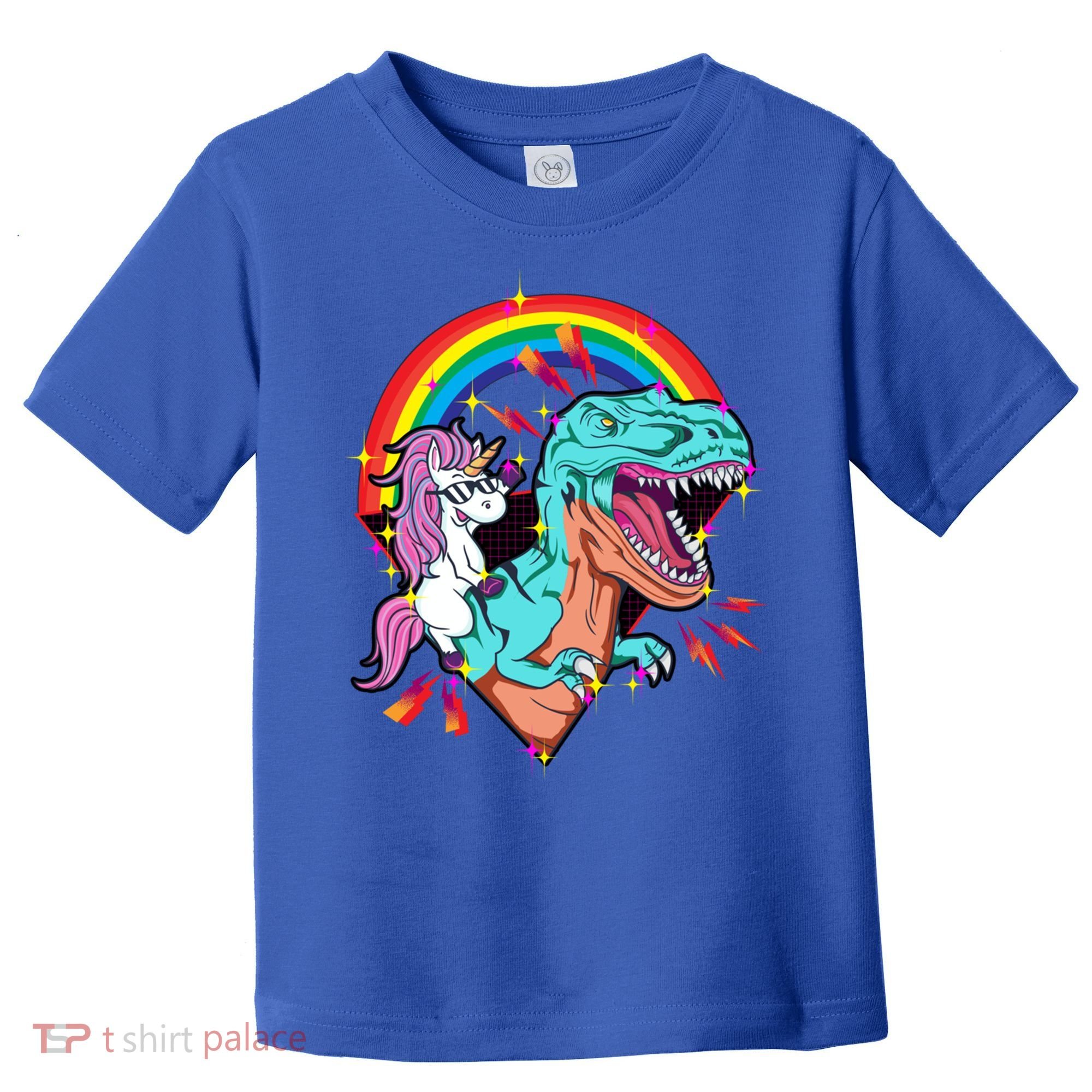 Unicorn Riding T Rex Rainbow Synthwave Dinosaur Gift Toddler T-Shirt