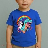 Unicorn Riding T Rex Rainbow Synthwave Dinosaur Gift Toddler T-Shirt thumb 2