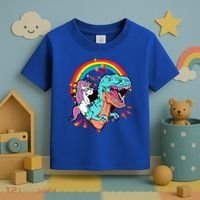 Unicorn Riding T Rex Rainbow Synthwave Dinosaur Gift Toddler T-Shirt thumb 3