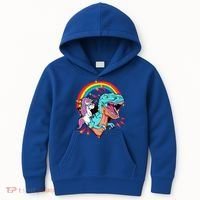 Unicorn Riding T Rex Rainbow Synthwave Dinosaur Gift Kids Hoodie thumb 0