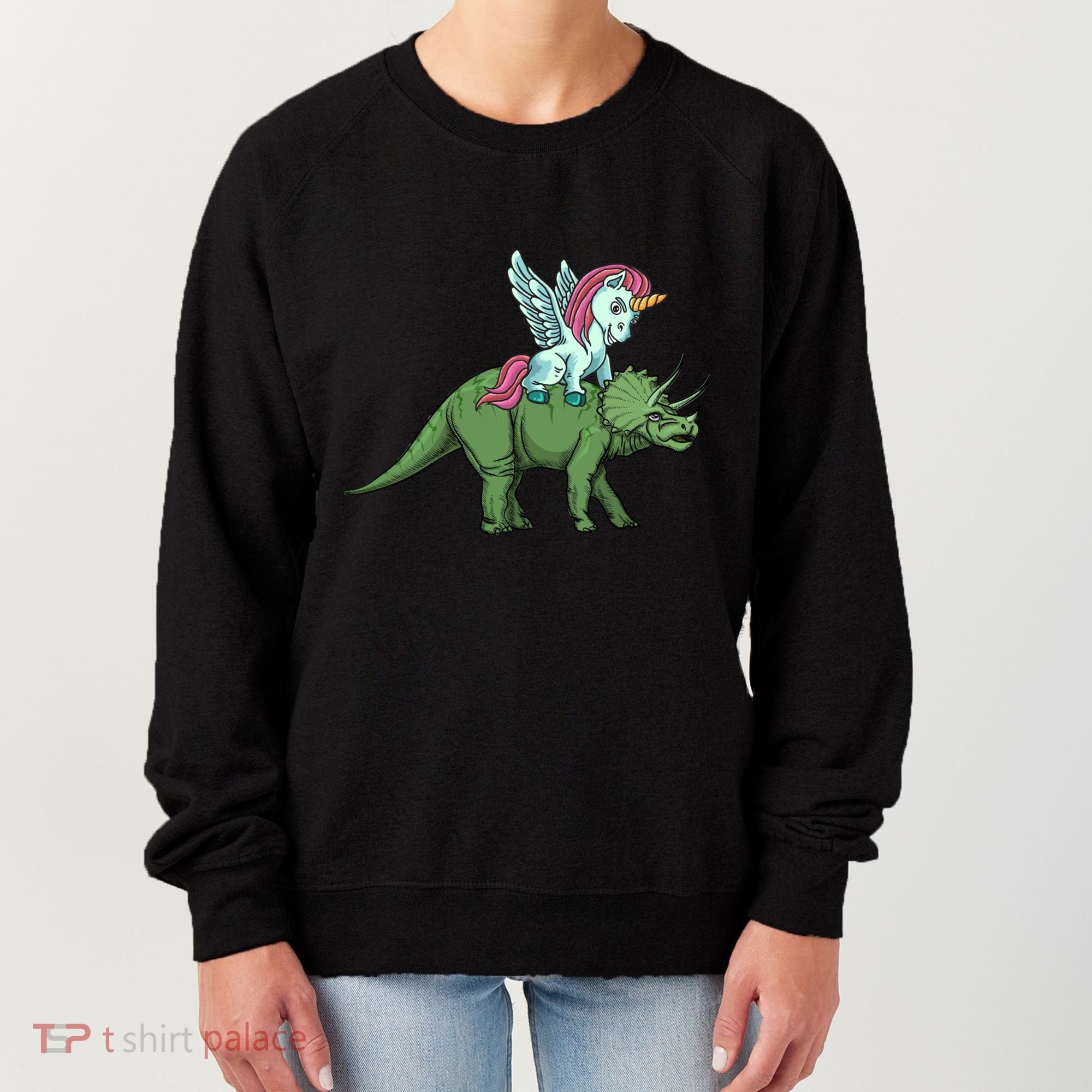 Unicorn Riding Triceratops Funny Dinosaurs Cool Gift Women's Sweatshirt