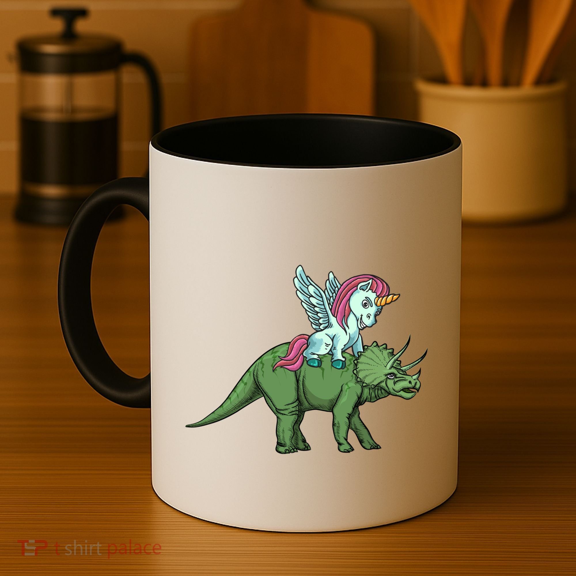 Unicorn Riding Triceratops Funny Dinosaurs Cool Gift Coffee Mug