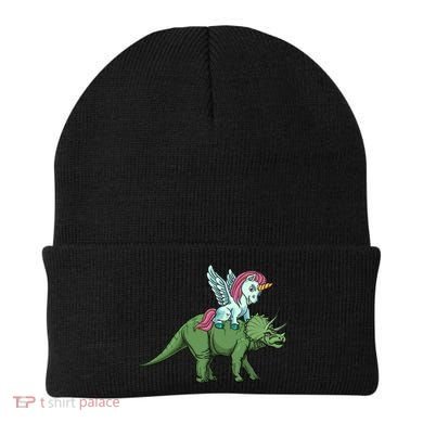 Unicorn Riding Triceratops Funny Dinosaurs Cool Gift Beanie