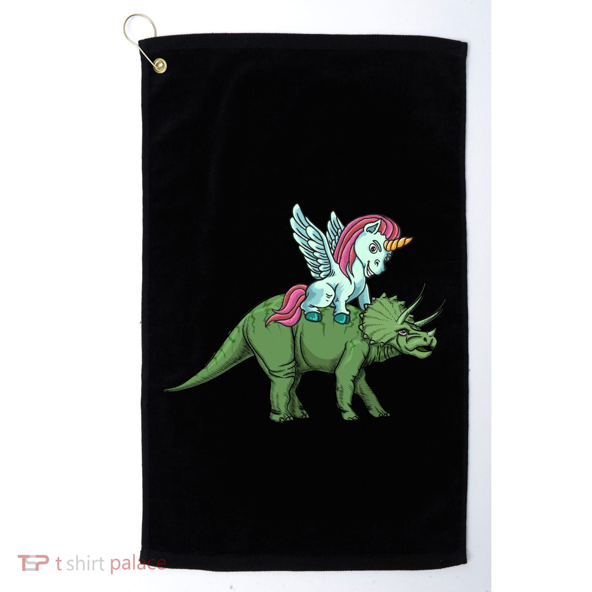 Unicorn Riding Triceratops Funny Dinosaurs Cool Gift Golf Towel