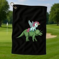 Unicorn Riding Triceratops Funny Dinosaurs Cool Gift Golf Towel thumb 1