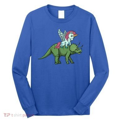 Unicorn Riding Triceratops Funny Dinosaurs Cool Gift Long Sleeve Shirt