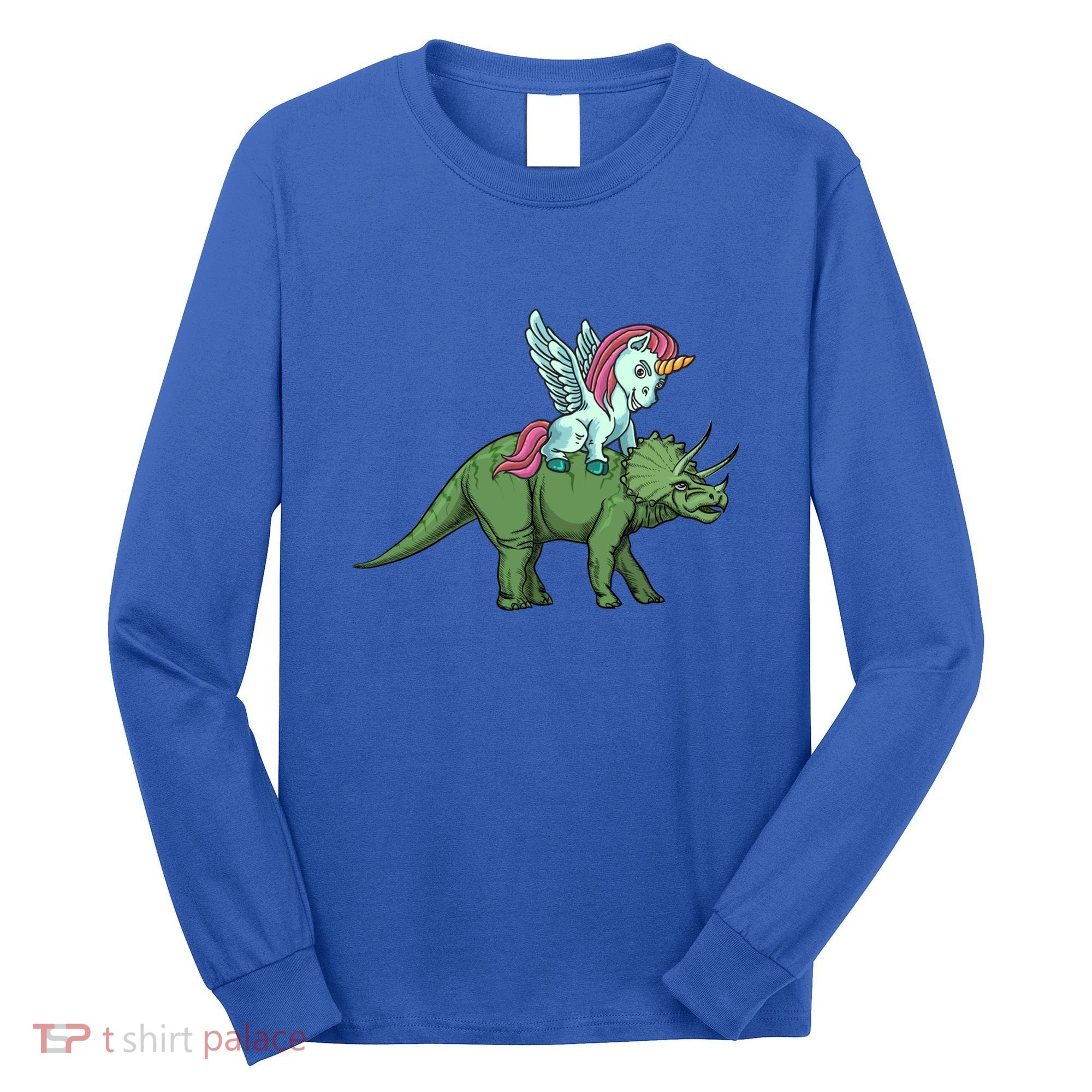 Unicorn Riding Triceratops Funny Dinosaurs Cool Gift Long Sleeve Shirt
