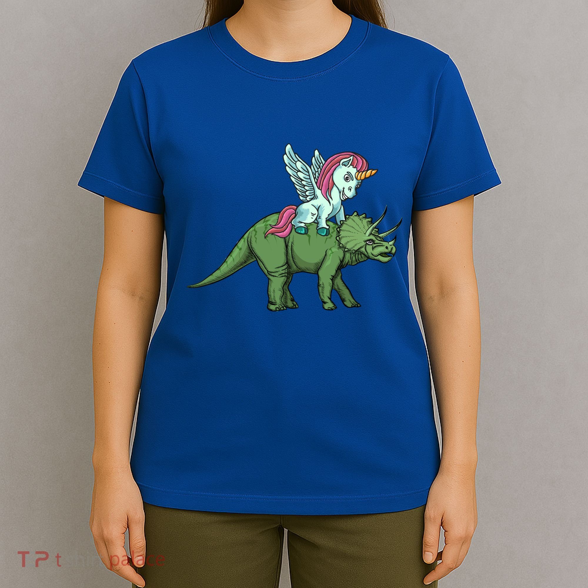 Unicorn Riding Triceratops Funny Dinosaurs Cool Gift T-Shirt