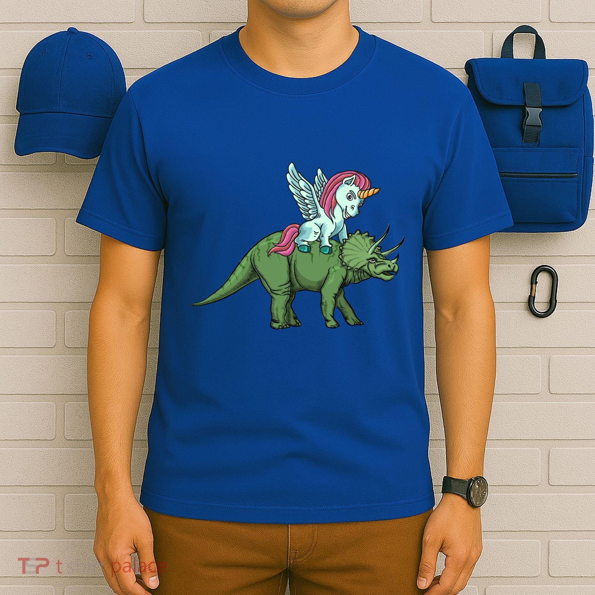 Unicorn Riding Triceratops Funny Dinosaurs Cool Gift T-Shirt