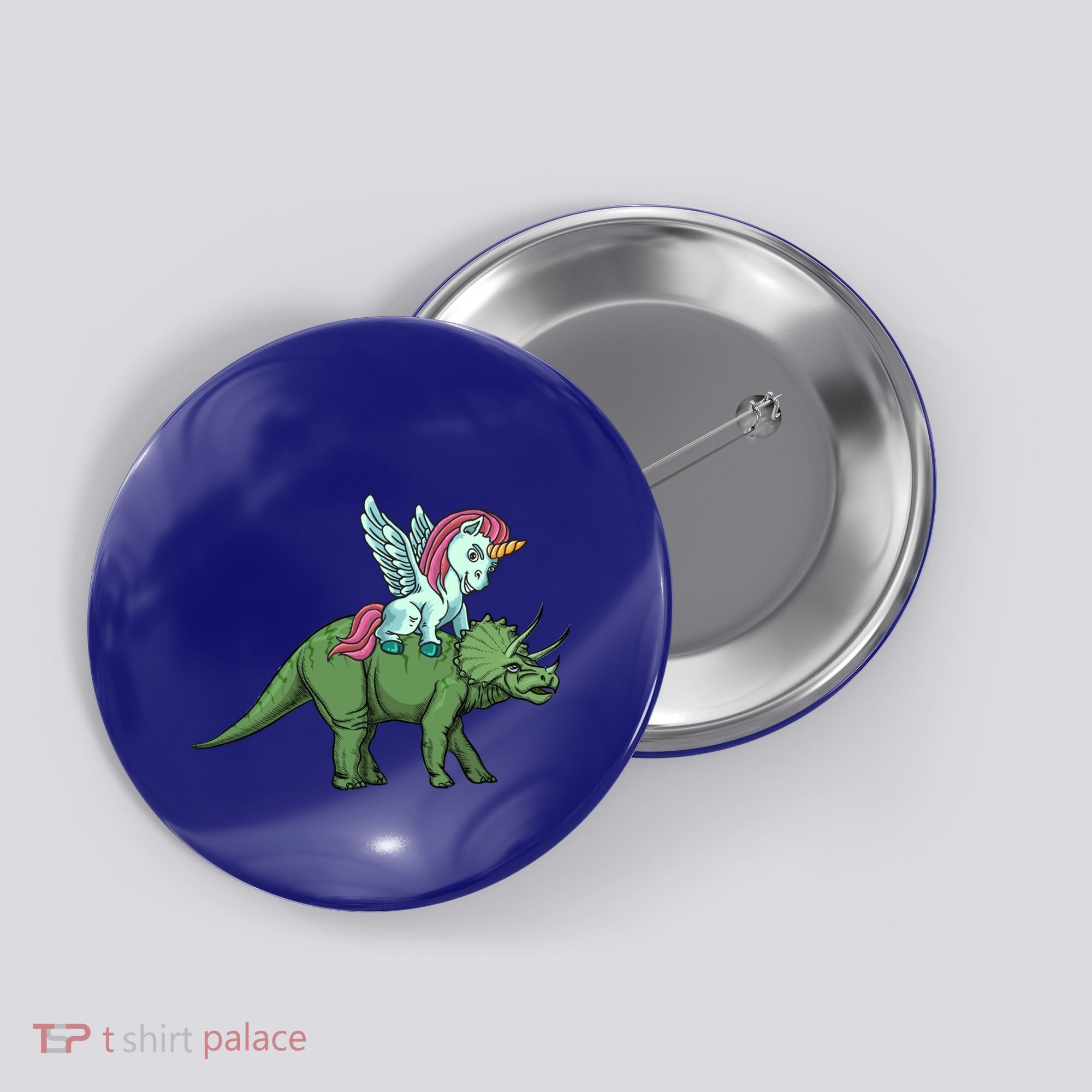 Unicorn Riding Triceratops Funny Dinosaurs Cool Gift Button