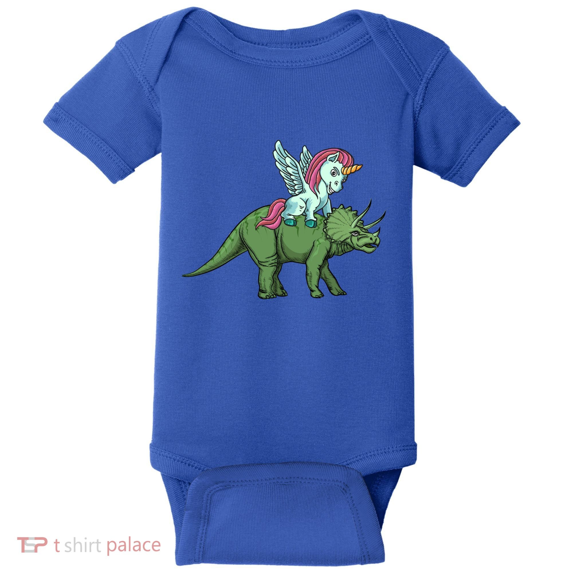 Unicorn Riding Triceratops Funny Dinosaurs Cool Gift Baby Bodysuit