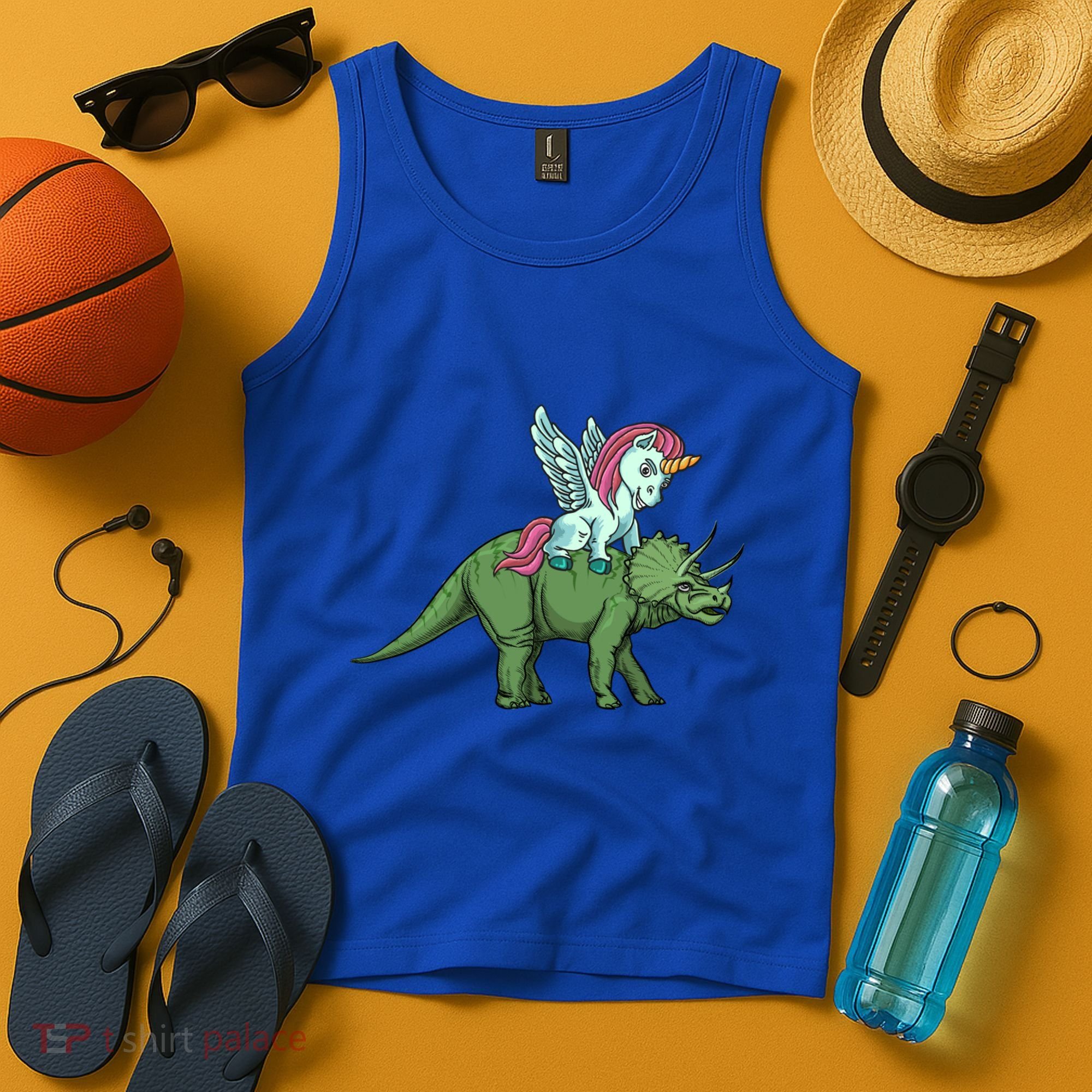 Unicorn Riding Triceratops Funny Dinosaurs Cool Gift Tank Top