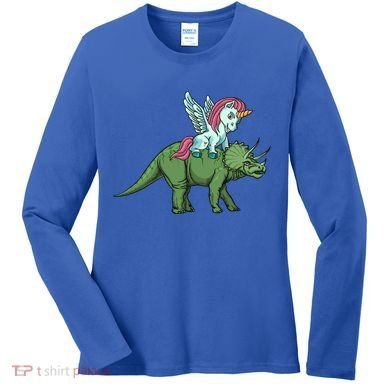 Unicorn Riding Triceratops Funny Dinosaurs Cool Gift Women's Long Sleeve Shirt
