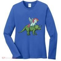 Unicorn Riding Triceratops Funny Dinosaurs Cool Gift Women's Long Sleeve Shirt thumb 0