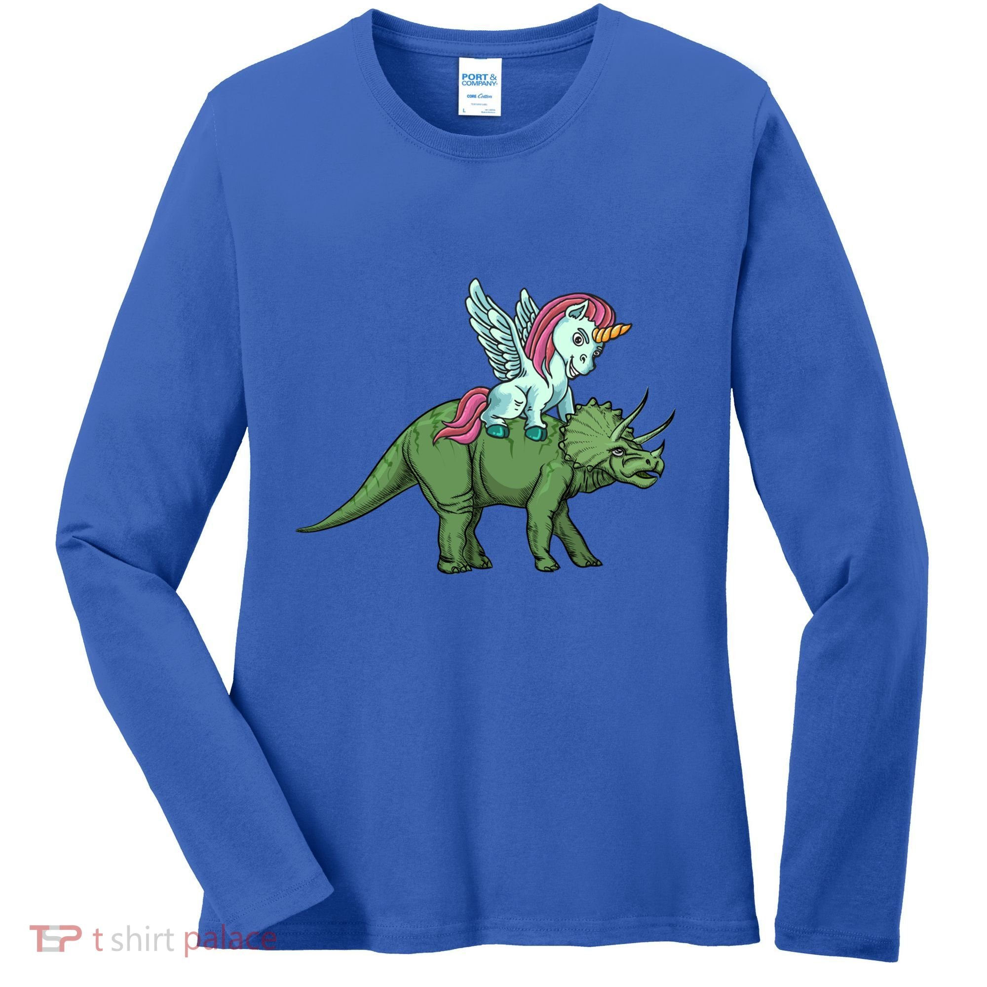 Unicorn Riding Triceratops Funny Dinosaurs Cool Gift Women's Long Sleeve Shirt