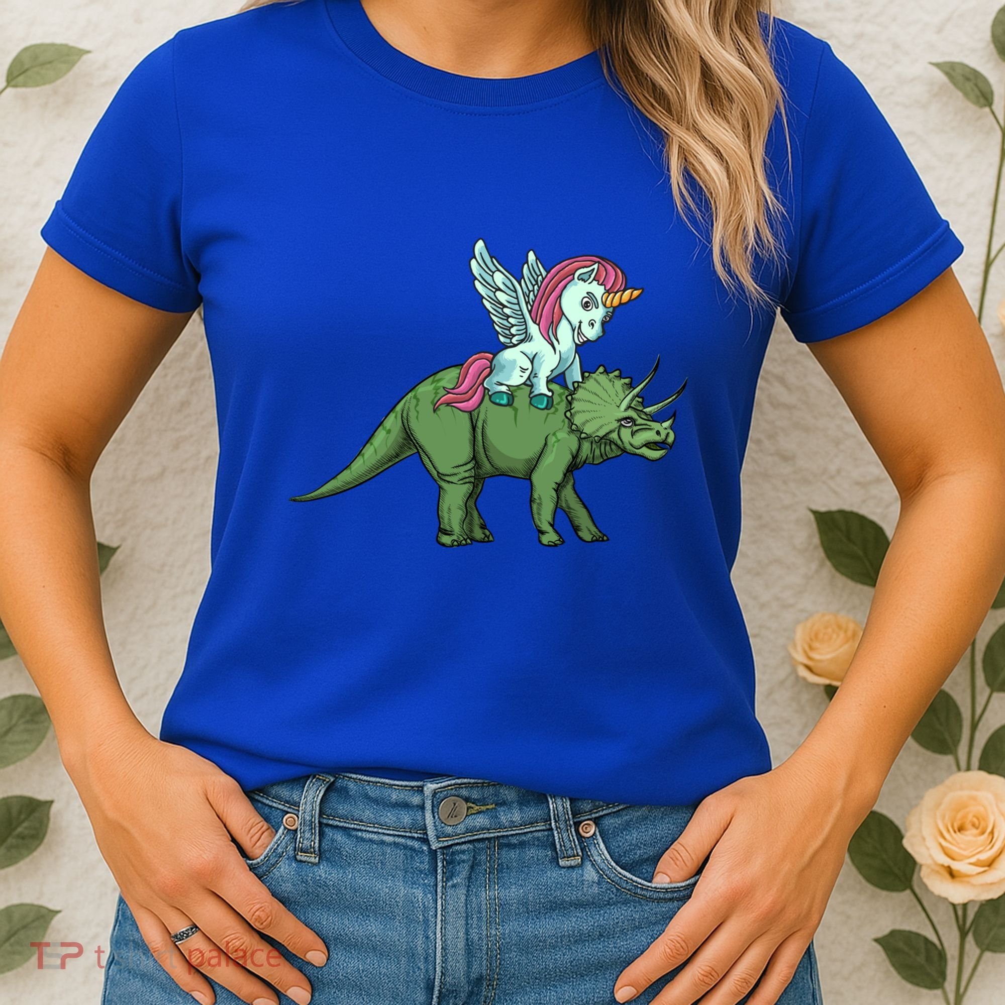 Unicorn Riding Triceratops Funny Dinosaurs Cool Gift Women's T-Shirt