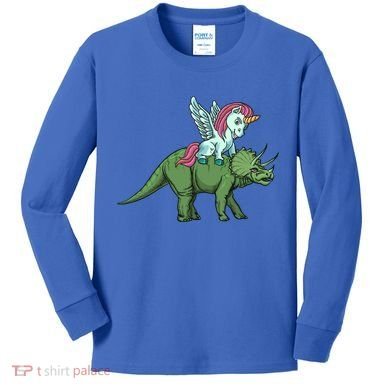 Unicorn Riding Triceratops Funny Dinosaurs Cool Gift Kids Long Sleeve Shirt