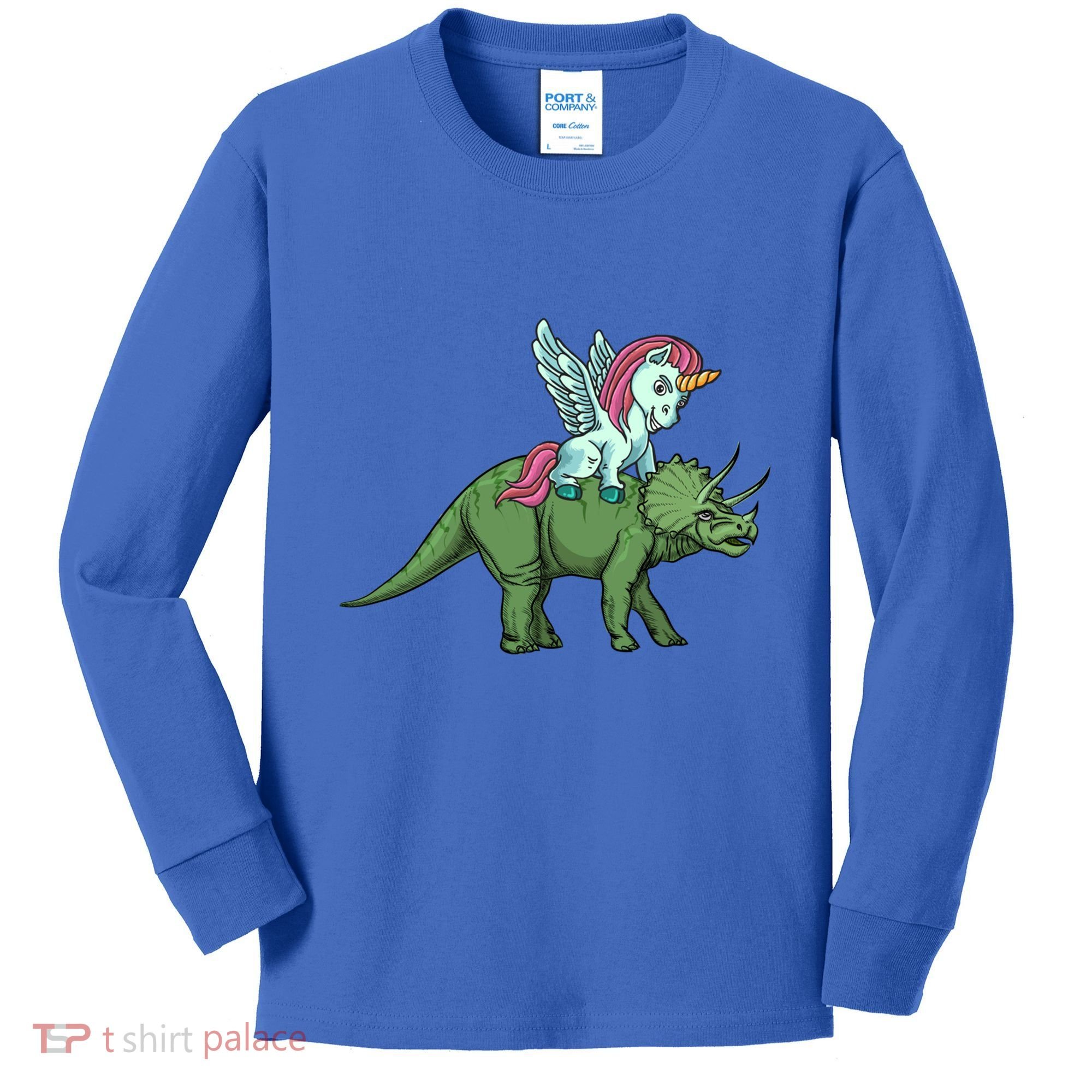 Unicorn Riding Triceratops Funny Dinosaurs Cool Gift Kids Long Sleeve Shirt