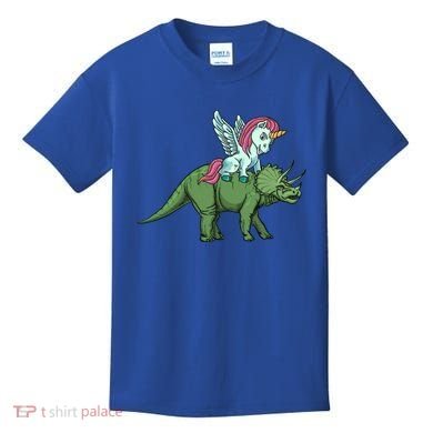 Unicorn Riding Triceratops Funny Dinosaurs Cool Gift Kids T-Shirt