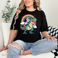 Unicorn Riding T Rex Dinosaur Rainbow Comfort Colors T-Shirt thumb 2