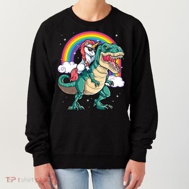 Unicorn Riding T Rex Dinosaur Rainbow Women's Sweatshirt