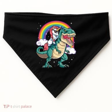 Unicorn Riding T Rex Dinosaur Rainbow USA-Made Doggie Bandana