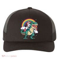 Unicorn Riding T Rex Dinosaur Rainbow Yupoong Adult 5-Panel Trucker Hat thumb 0
