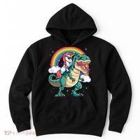 Unicorn Riding T Rex Dinosaur Rainbow Hoodie thumb 0