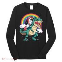 Unicorn Riding T Rex Dinosaur Rainbow Long Sleeve Shirt thumb 0