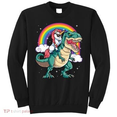 Unicorn Riding T Rex Dinosaur Rainbow Sweatshirt