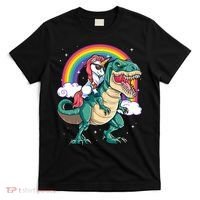 Unicorn Riding T Rex Dinosaur Rainbow T-Shirt thumb 0