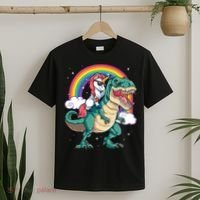 Unicorn Riding T Rex Dinosaur Rainbow T-Shirt thumb 2