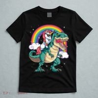 Unicorn Riding T Rex Dinosaur Rainbow T-Shirt thumb 5