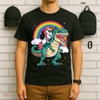 Unicorn Riding T Rex Dinosaur Rainbow T-Shirt thumb 6