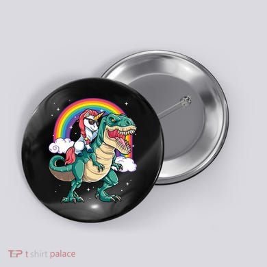 Unicorn Riding T Rex Dinosaur Rainbow Button