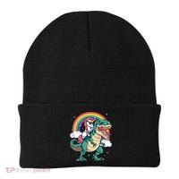 Unicorn Riding T Rex Dinosaur Rainbow Beanie thumb 0