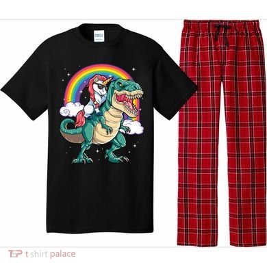 Unicorn Riding T Rex Dinosaur Rainbow Pajama Set