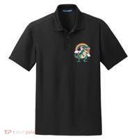 Unicorn Riding T Rex Dinosaur Rainbow Dry Zone Grid Polo thumb 0