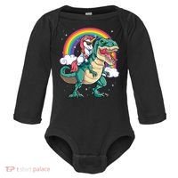 Unicorn Riding T Rex Dinosaur Rainbow Baby Long Sleeve Bodysuit thumb 0