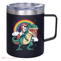 Unicorn Riding T Rex Dinosaur Rainbow 12oz Stainless Steel Coffee Mug thumb 0