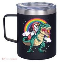 Unicorn Riding T Rex Dinosaur Rainbow 12oz Stainless Steel Coffee Mug thumb 2