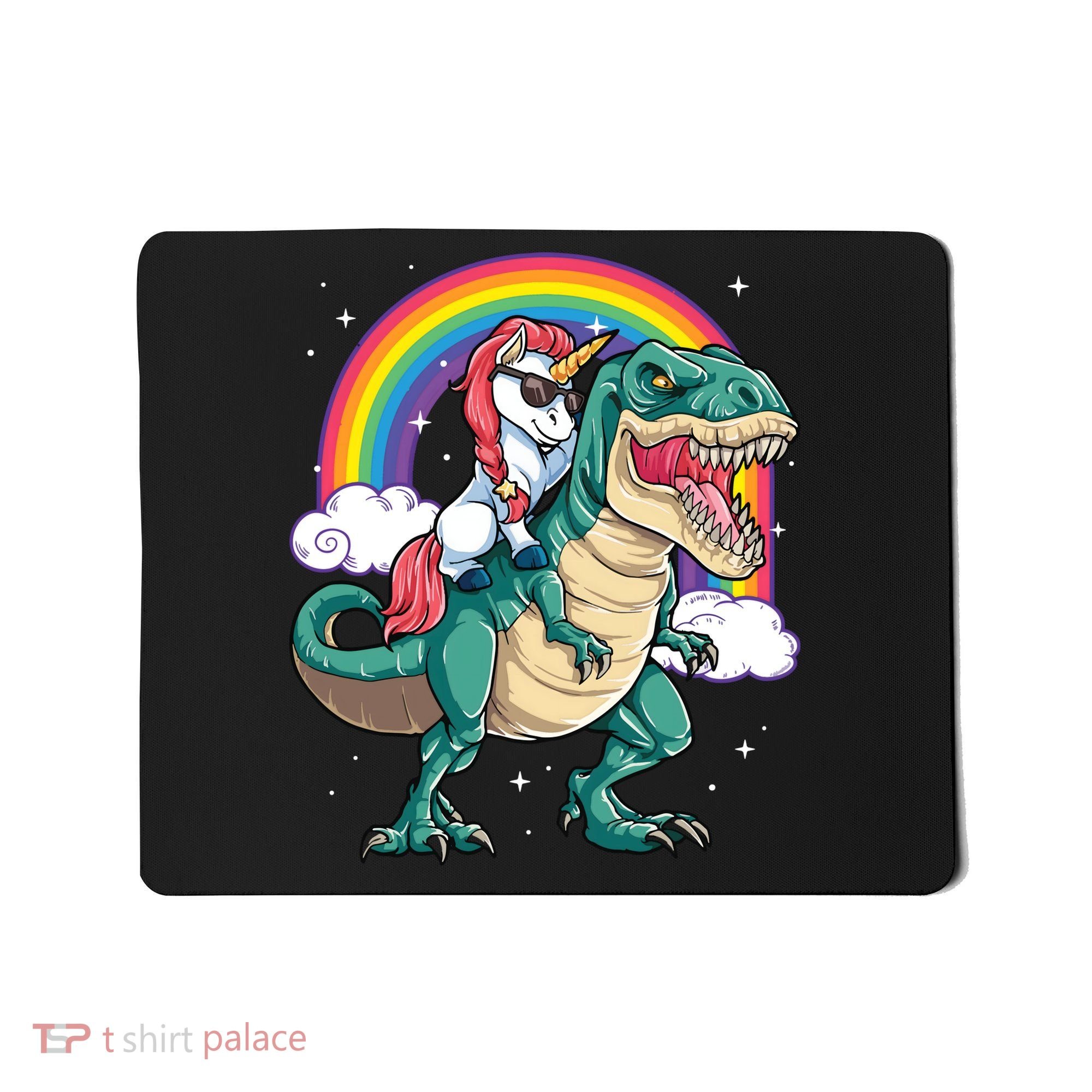 Unicorn Riding T Rex Dinosaur Rainbow Mousepad