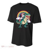 Unicorn Riding T Rex Dinosaur Rainbow Youth Performance Sprint T-Shirt thumb 0