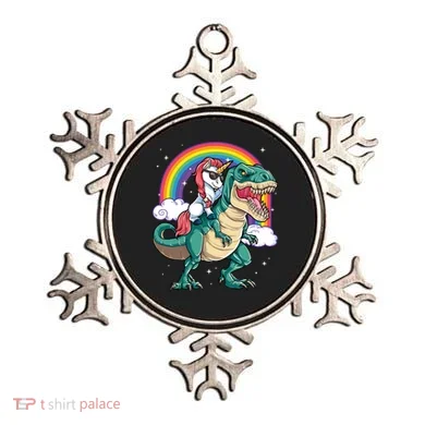Unicorn Riding T Rex Dinosaur Rainbow Ornament