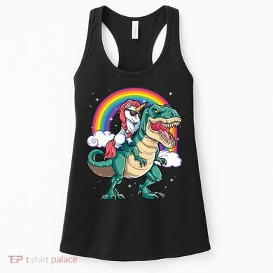 Unicorn Riding T Rex Dinosaur Rainbow Women's Tank Top