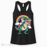 Unicorn Riding T Rex Dinosaur Rainbow Women's Tank Top thumb 0
