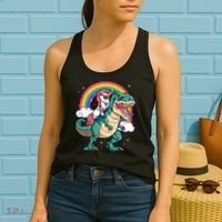 Unicorn Riding T Rex Dinosaur Rainbow Women's Tank Top thumb 2