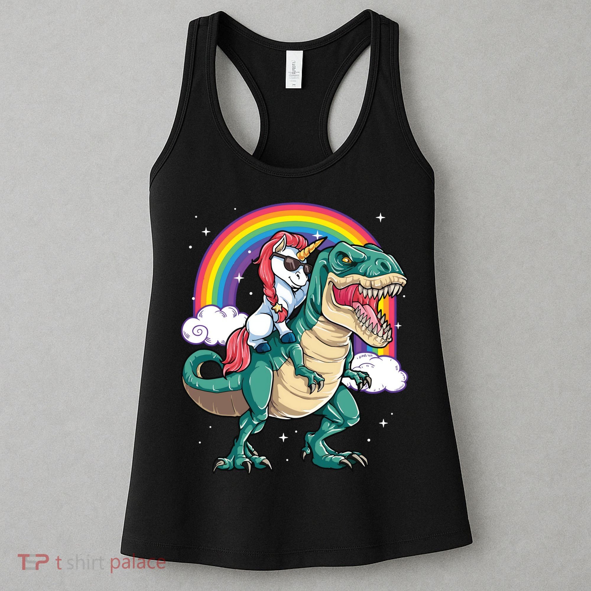Unicorn Riding T Rex Dinosaur Rainbow Women's Tank Top