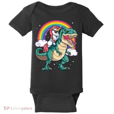 Unicorn Riding T Rex Dinosaur Rainbow Baby Bodysuit
