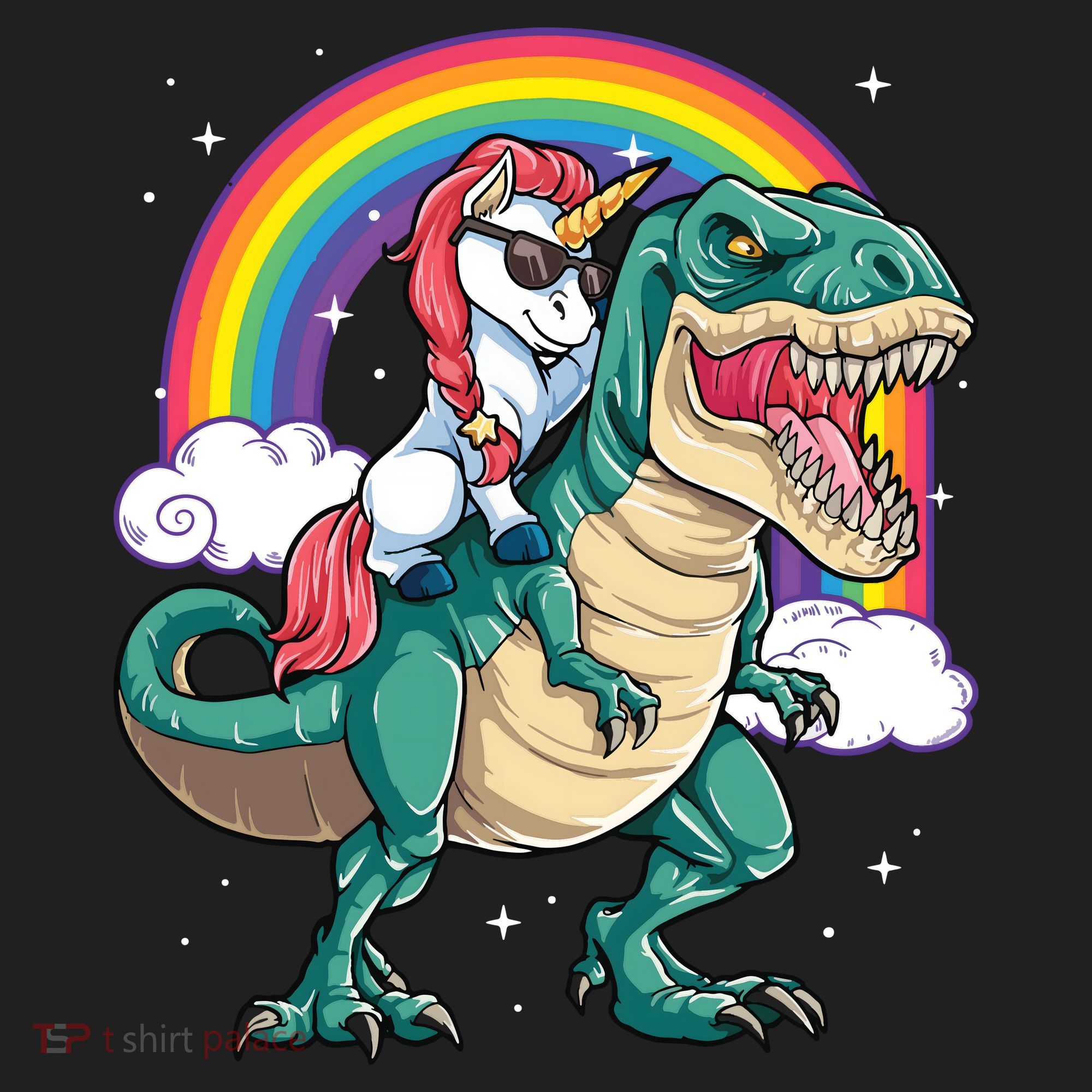 Unicorn Riding T Rex Dinosaur Rainbow Sport-Tek Posi-UV Pro Polo